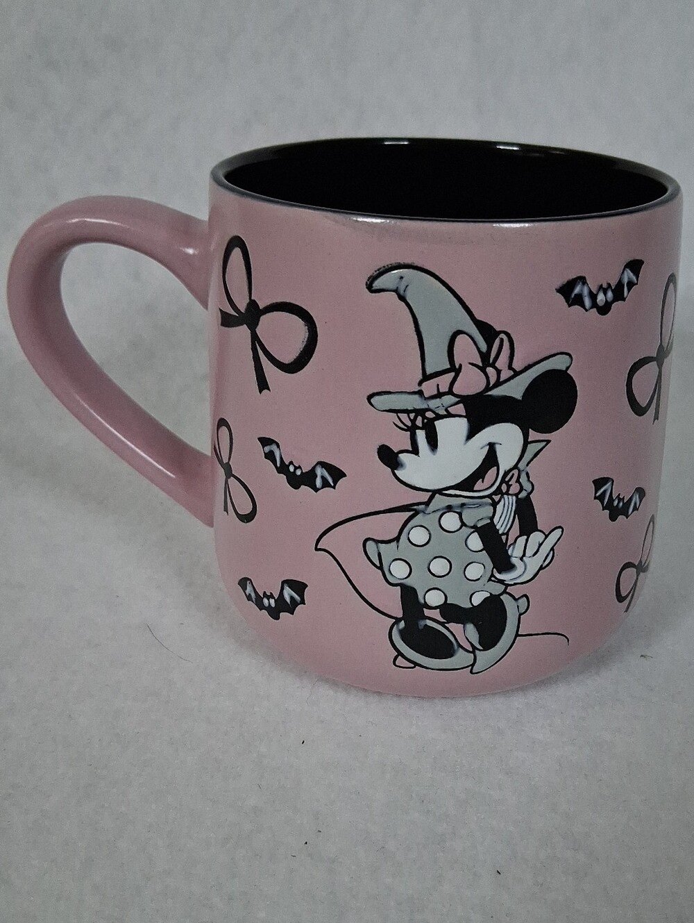 Minnie Mouse Witch Mug Disney Pink Black Bats Bows Zrike Brands Halloween AOP